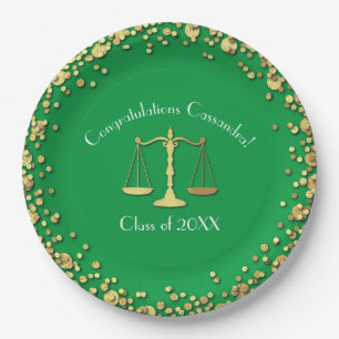 Anwalt Abschluss Green SIlver Pappteller