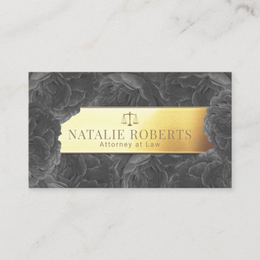 Anwalt Gold Label Elegante Gray Floral Visitenkarte (Vorderseite)
