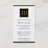 Anwalt Golden Black/Gold Square Monogram Plaque Visitenkarte (Rückseite)