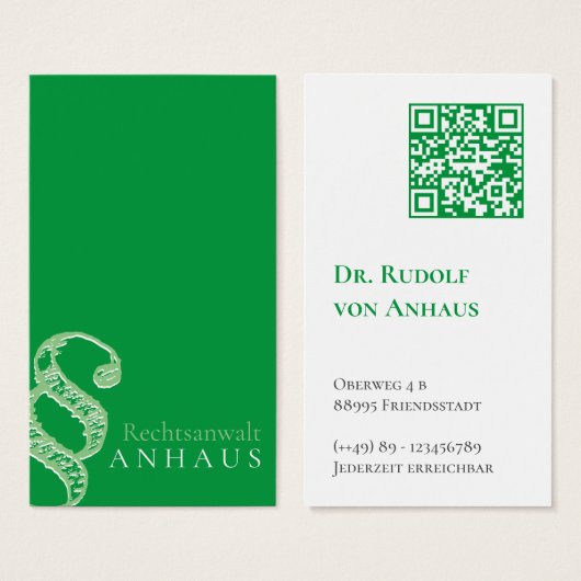 Anwalt Green White QR-Code Geschäftskarten (Vorne & Hinten)