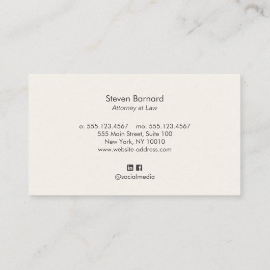 Anwalt, traditioneller Rechtsanwalt Visitenkarte (Rückseite)