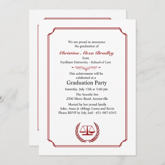 Anwälte Corner Roter Abschluss Einladung (Vorne/Hinten)