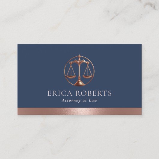 Anwältin Rose Gold Justice Scale Anwalt Navy Blue Visitenkarte (Vorderseite)