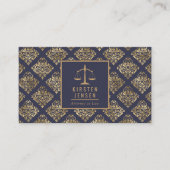 Anwalts-QR-Code Dunkelblau-Gold-Damaskus-Muster Visitenkarte (Vorderseite)