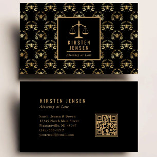 Anwalts-QR-Code Schwarz Gold Biene Lorbeer Muster Visitenkarte