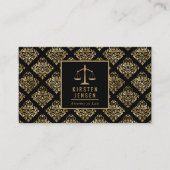 Anwalts-QR-Code Schwarz Gold Damastmuster Visitenkarte (Vorderseite)
