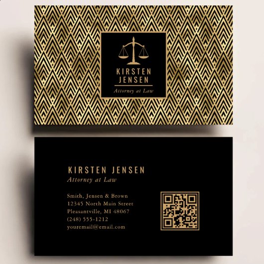 Anwalts-QR-Code Schwarz-Gold geometrisches Deco-Mu Visitenkarte