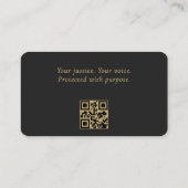 Anwalts Schwarz Gold QR Code Professional Visitenkarte (Rückseite)