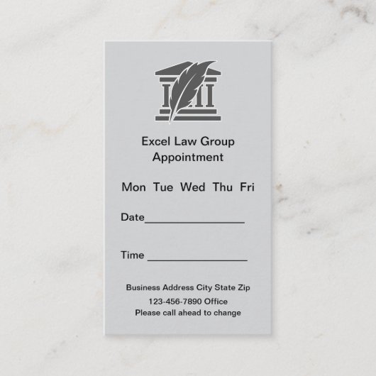 Anwaltskanzlei Ernennung von Visitenkarten Terminkarte (Vorderseite)