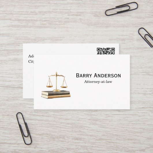 Anwaltswaage Justiz & Bücher mit QR-Code Visitenkarte (Vorderseite/Rückseite Beispiel)