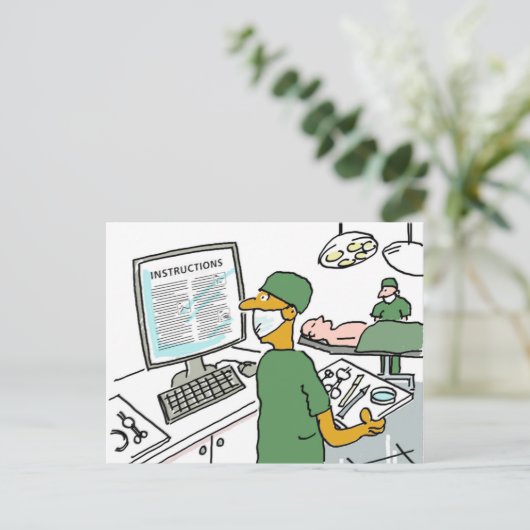Anweisungen für asiatische Chirurgen-Karo. Funny Postkarte (Stehend Vorderseite)