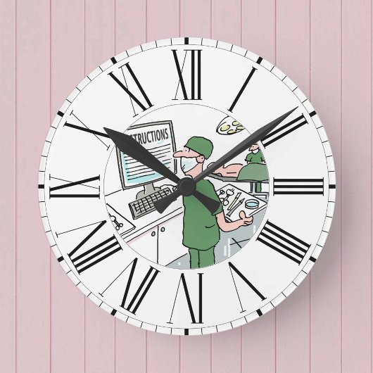 Anweisungen für Chirurgen-Karo auf dem Bildschirm Runde Wanduhr