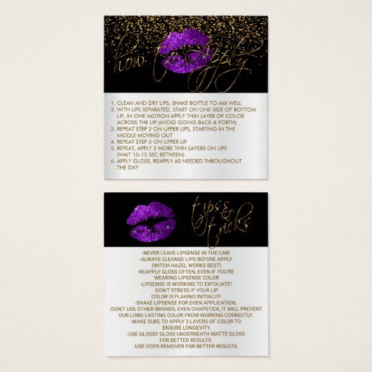 Anweisungen für die Anwendung des lila Glitzer Lip (Vorne & Hinten)