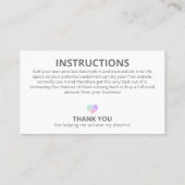 Anweisungen für die Beipackzettel Visitenkarte (Rückseite)