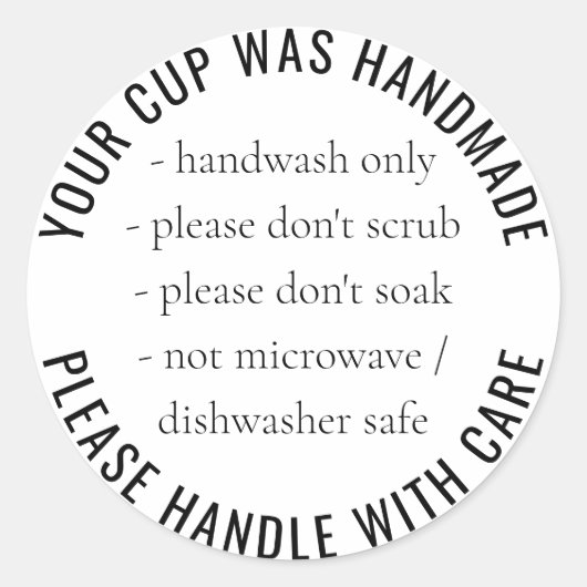 Anweisungen für die Pflege von Vinyl Cup Runder Aufkleber (Vorderseite)