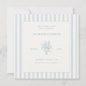 Anwesen Chic Blue Stripes Blumenvase Foto Hochzeit Save The Date (Vorderseite)