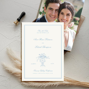 Anwesen Floral Elegant Blue Frame Foto Hochzeit Save The Date