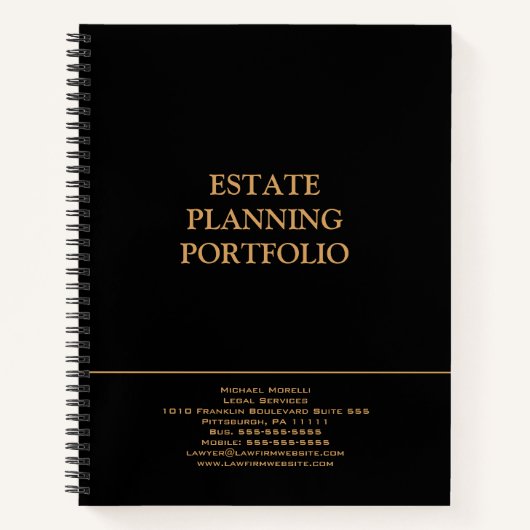 Anwesen Planning Portfolio - Schwarz | Gold Notizblock (Vorderseite)