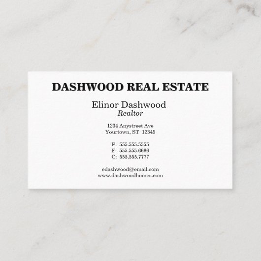 Anwesen Visitenkarte (Rückseite)