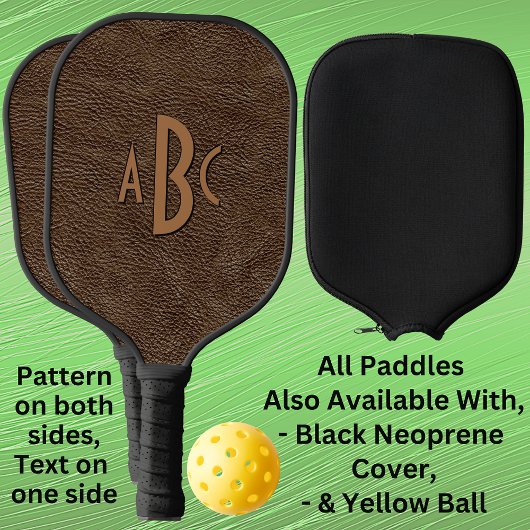 Any 1 or 3 Letter Monogram Brown Leather Look Pickleball Schläger