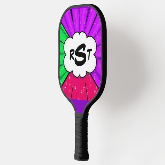 Any 3 Initial Letter Monogram Pop Art Lila Cloud Pickleball Schläger (Links)