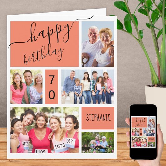 ANY AGE 5 Foto Klebemasse Salmon Custom Birthday Karte