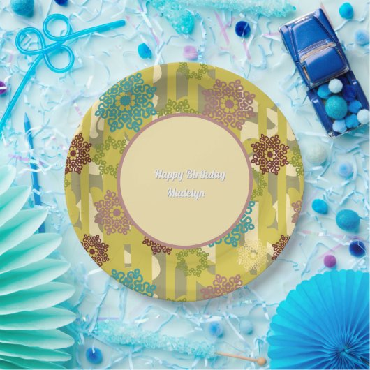 Any Age Abstract Floral Pattern Birthday Pappteller (Party)