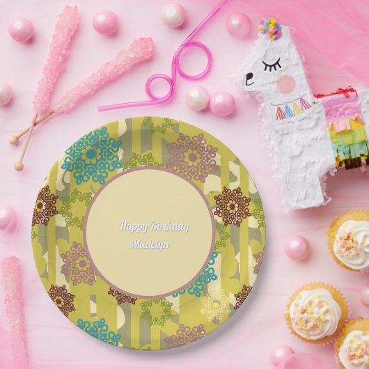 Any Age Abstract Floral Pattern Birthday Pappteller (Party)