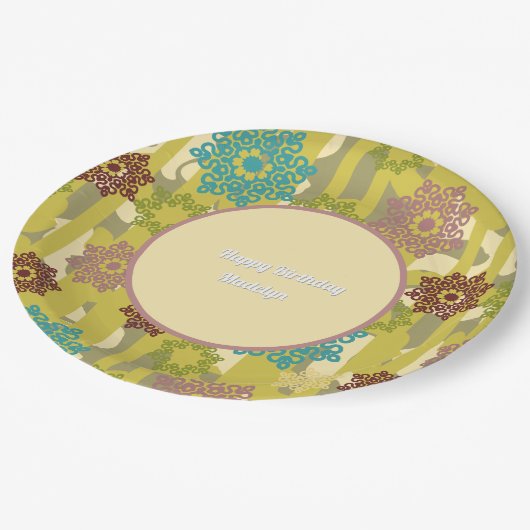 Any Age Abstract Floral Pattern Birthday Pappteller (Schrägansicht)
