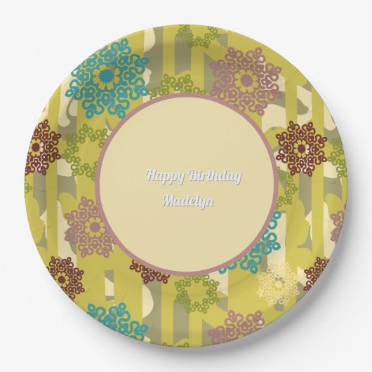 Any Age Abstract Floral Pattern Birthday Pappteller (Vorderseite)