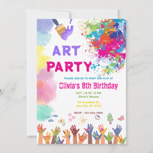 ANY AGE Art Party Paint Party Birthday Einladung (Vorderseite)