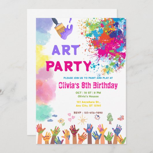 ANY AGE Art Party Paint Party Birthday Einladung (Vorne/Hinten)