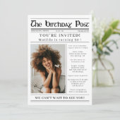 Any Age Birthday Newspaper Custom Photo  Einladung (Stehend Vorderseite)