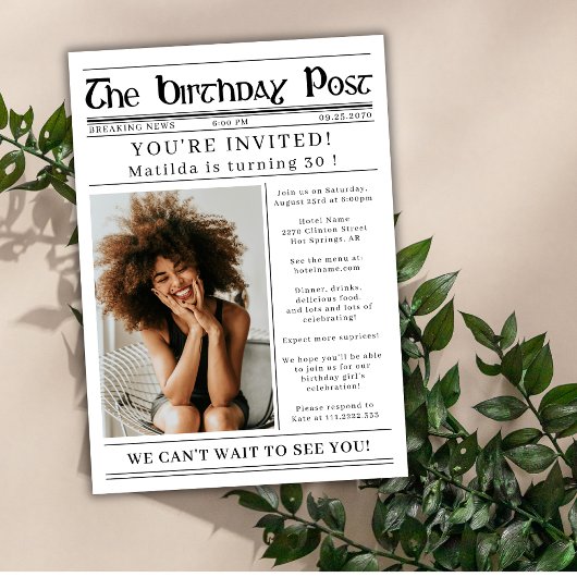 Any Age Birthday Newspaper Custom Photo  Einladung