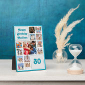 Any age birthday photo collage with blue border fotoplatte (Seite)