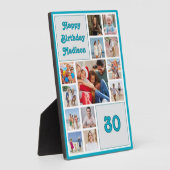 Any age birthday photo collage with blue border fotoplatte (Seite)