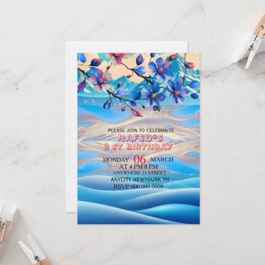 Any Age Birthday  snow is frozen Invitation  Invit Einladung (Vorderseite/Rückseite Beispiel)