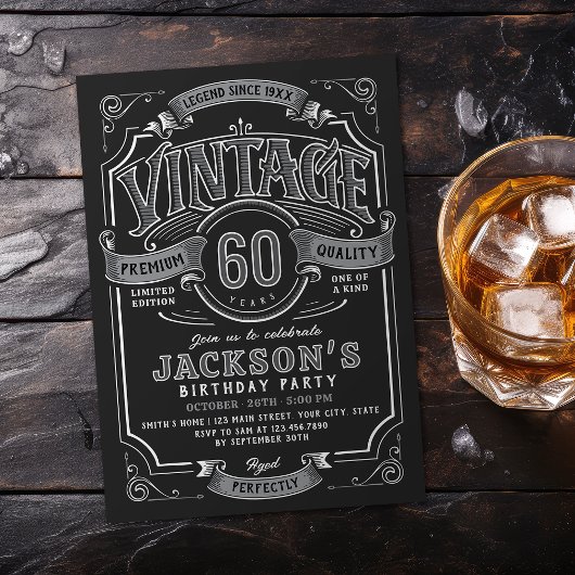 Any Age Black White Vintage Birthday Einladung