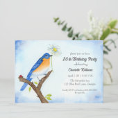 Any Age Happy April Birthday with Bluebird Einladung (Stehend Vorderseite)