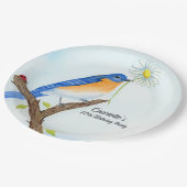 Any Age Happy April Birthday with Bluebird Pappteller (Schrägansicht)