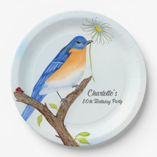 Any Age Happy April Birthday with Bluebird Pappteller (Vorderseite)