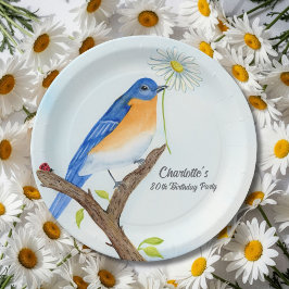 Any Age Happy April Birthday with Bluebird Pappteller