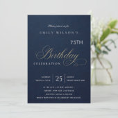ANY AGE SIMPLE NAVY GOLD TYPOGRAPHY BIRTHDAY EINLADUNG (Stehend Vorderseite)