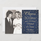 ANY Anniversary 2 Photo Cheers Navy and Gold Party Einladung (Vorderseite)