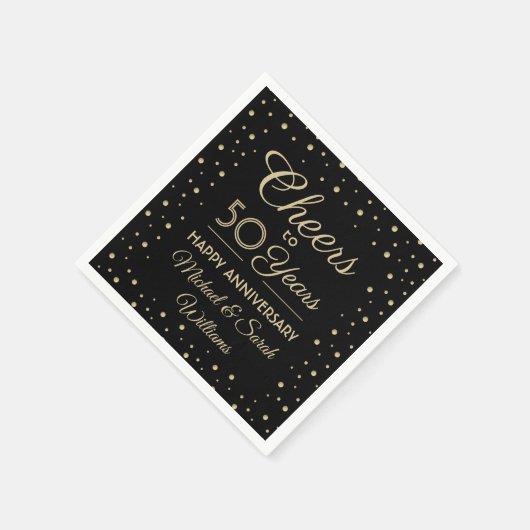 ANY Anniversary Cheers Black and Gold Confetti Serviette (Ecke)