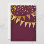Any Birthday Burgundy Gold Pennant Banner Confetti Einladung (Rückseite)