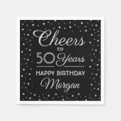 ANY Birthday Cheers Confetti Black White & Silver Serviette (Vorderseite)
