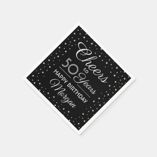 ANY Birthday Cheers Confetti Black White & Silver Serviette (Ecke)