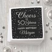 ANY Birthday Cheers Confetti Black White & Silver Serviette