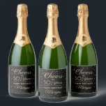 ANY Birthday Cheers Elegant Black & Gold Confetti<br><div class="desc">Add an elegant personalized touch to birthday party decorations with these custom black and gold sparkling wine bottle labels. Design features modern script calligraphy customizable "Cheers to 50 Years" and gold faux foil confetti dots on a black background. Please note that text is printed color, not metallic foil. This template...</div>